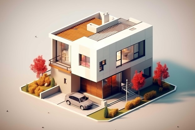 Casa accogliente moderna isometrica 3D in strada Illustrazione vettoriale