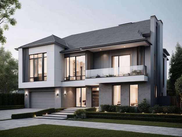 Casa alta grigia per una famiglia numerosa con esteriore grigio di casa moderna