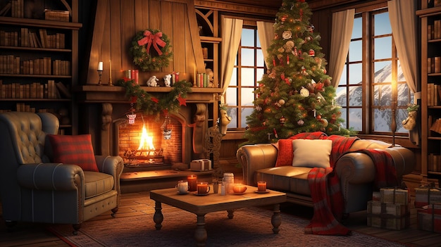 casa calda in stile lag di Natale con fuochi d'artificio il giorno di Natale