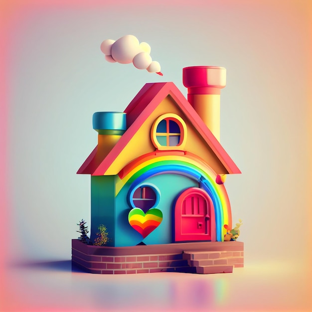 Casa carina con i colori della bandiera LGBT illustrazione di rendering 3d