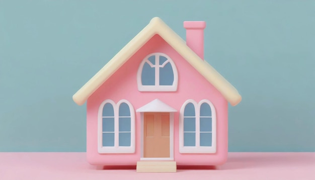 Casa carina su sfondo pastello rendering 3D in stile cartone animato