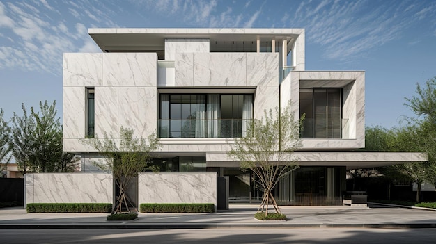 casa con facciata leggera Casa in marmo bianco Architettura moderna Generativa Ai