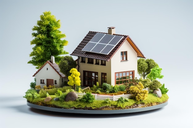 Casa con pannelli solari sul tetto Concetto di fonte di energia alternativa