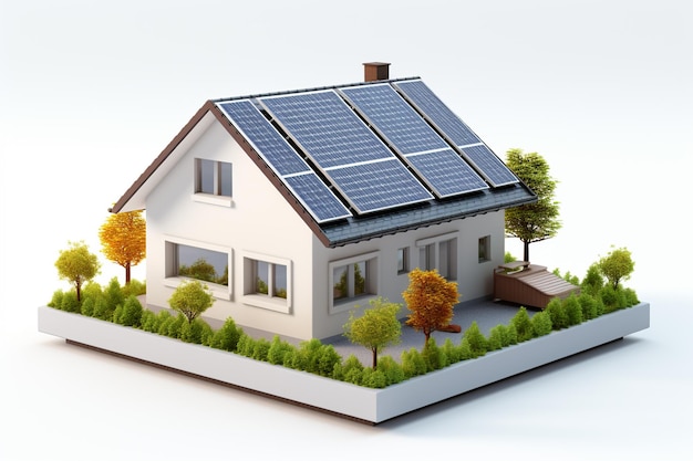 Casa con pannelli solari sul tetto Concetto di fonte di energia alternativa
