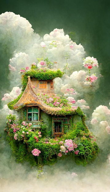 Casa con tetto verde e piccolo giardino sopra di esso generativo ai