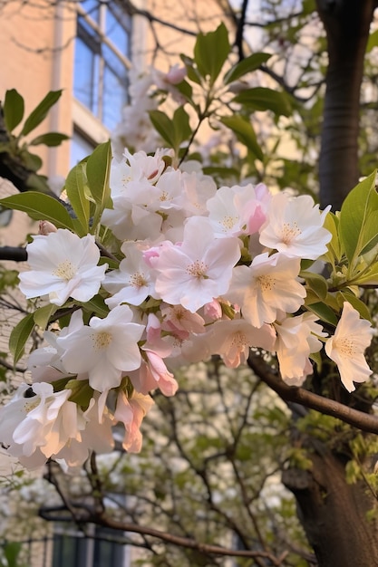 casa con un albero in fiore