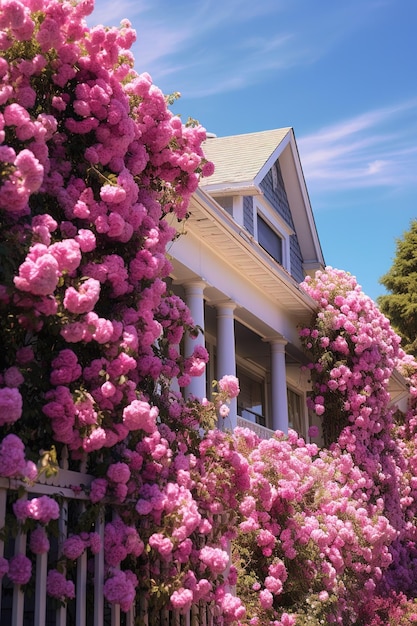 casa con un albero in fiore