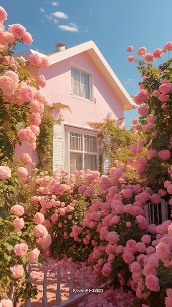 casa con un albero in fiore