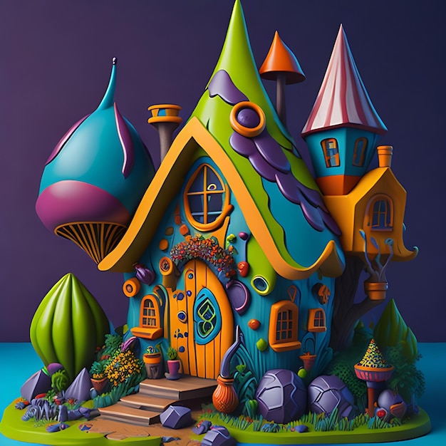 Casa da sogno degli gnomi con vernice 3D Illustrazione surreale astratta con un'atmosfera accattivante