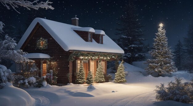 casa decorata a Natale in inverno casa nella neve casa decorata in natale in inverno