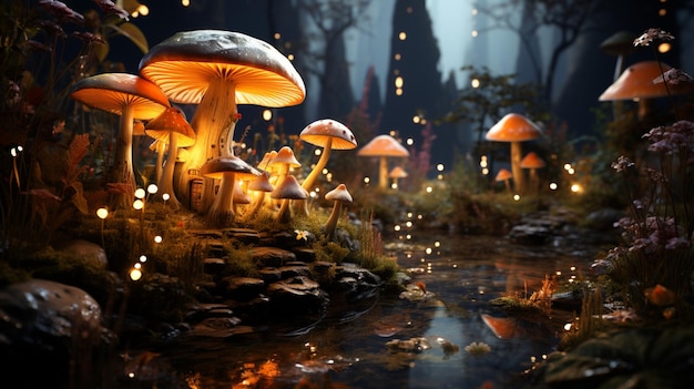 Casa dei funghi con effetto luce