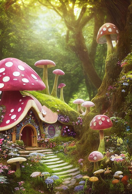 Casa dei funghi in una foresta