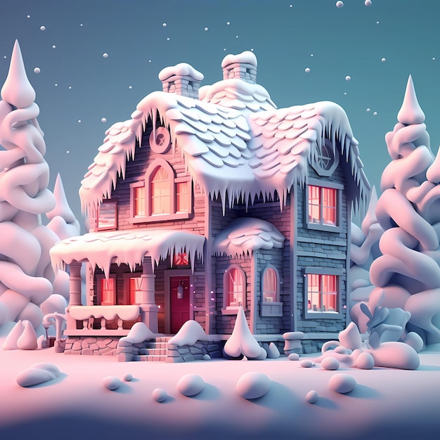 casa dell'illustrazione 3d nell'inverno