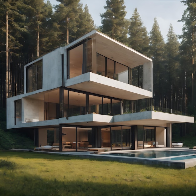 Casa di architettura moderna in mezzo a una foresta