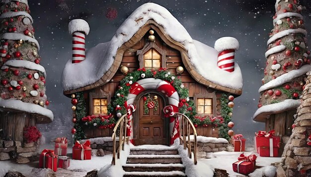 Casa di caramelle di Natale sfondo di studio fotografico sfondo di nuovo anno candyland