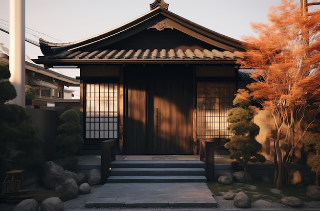 Casa di design esterno 3d in stile giapponese