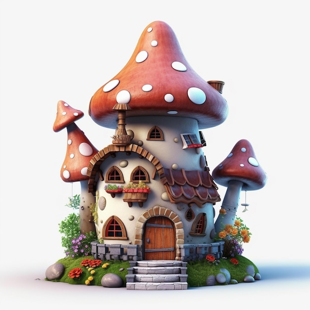 Casa di funghi di cartoni animati con capanna