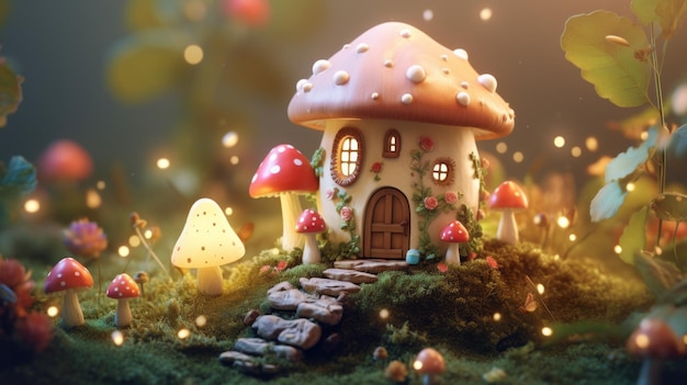 Casa di funghi nella foresta delle favole
