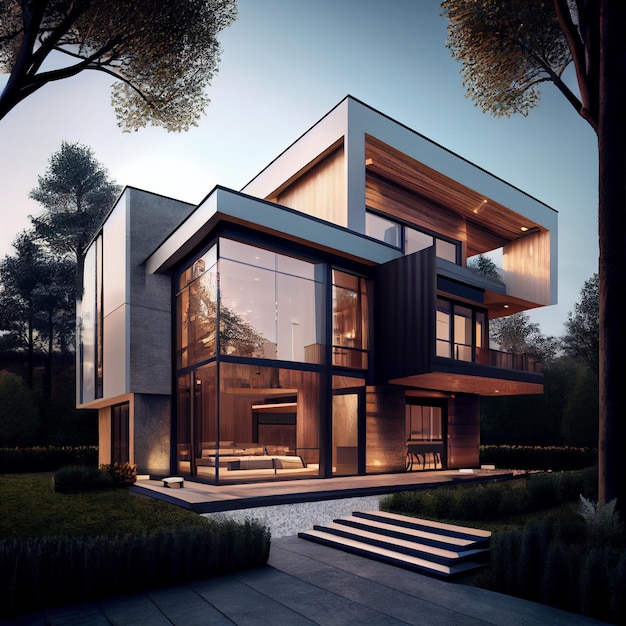 Casa di lusso con architettura moderna rendering 3d