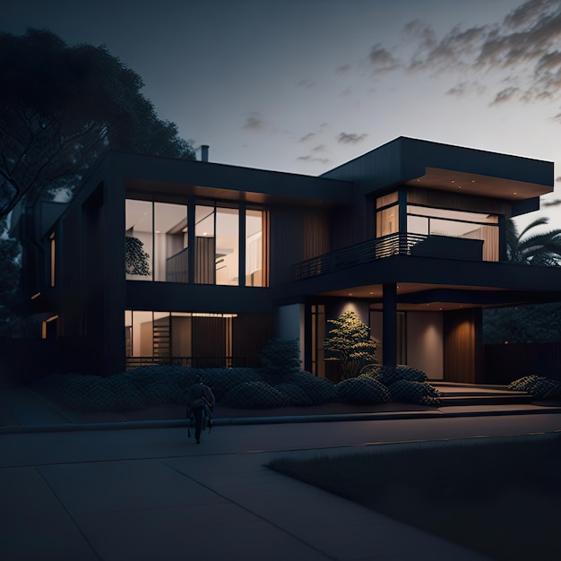 Casa di lusso con design moderno con un tramonto fantastico