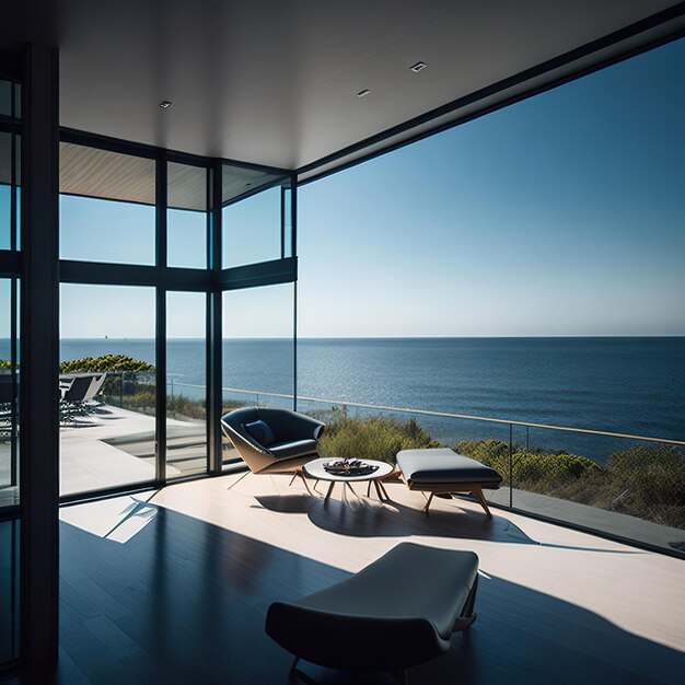 Casa di lusso con design moderno sulla spiaggia con la luce del giorno