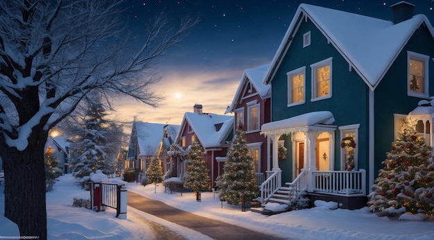 casa di Natale nel villaggio vista della città a Natale albero di Natale in città a Natale