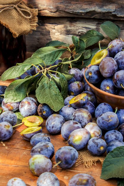 Casa di prugne mature per fare marmellata. natura.