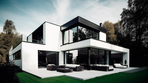 Casa elegante e minimalista ultra moderna in bianco e nero Generative AI