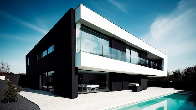 Casa elegante e minimalista ultra moderna in bianco e nero Generative AI