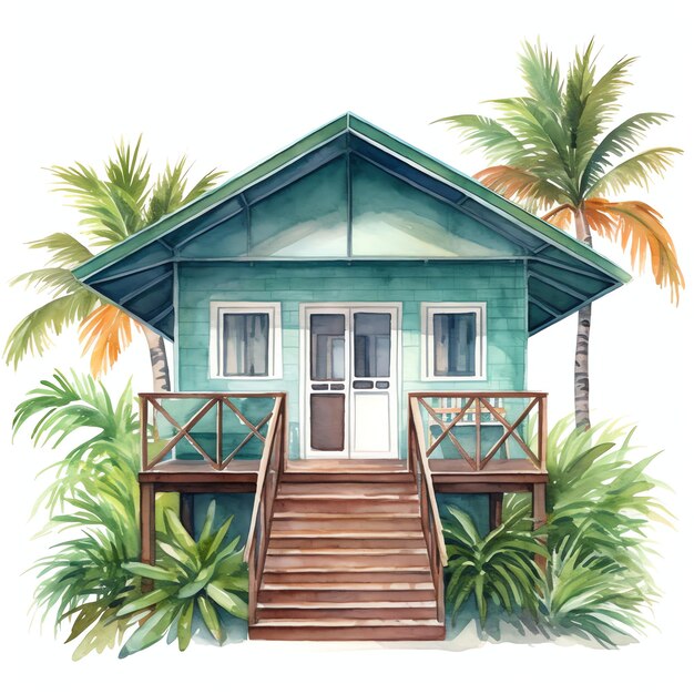 casa estiva accessorio di vita semplice per il giorno estivo in acquerello a colori tropicali alle Hawaii
