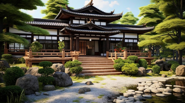 Casa giapponese tradizionale Minka con giardino Zen