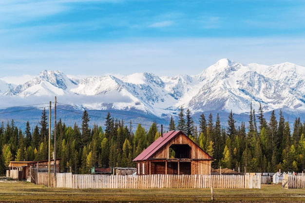 Casa in legno in costruzione nel villaggio di KyzylTash Repubblica dell'Altai Russia