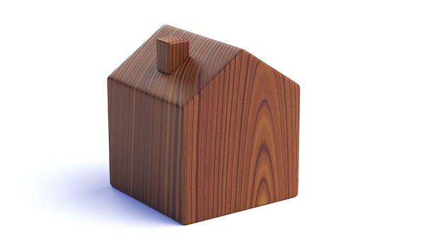 Casa in legno isolata su sfondo bianco. illustrazione 3d