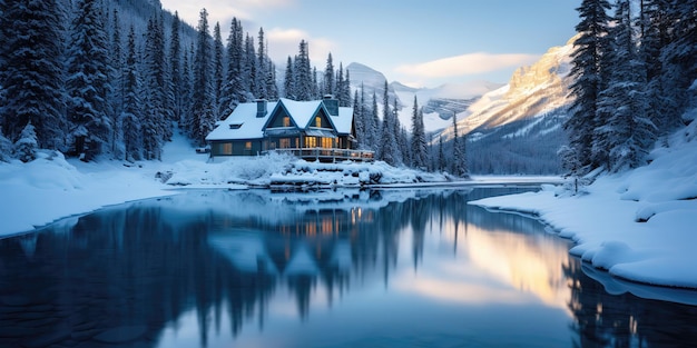 Casa in legno sulla riva del fiordo norvegese