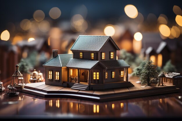 casa in miniatura con albero di Natale