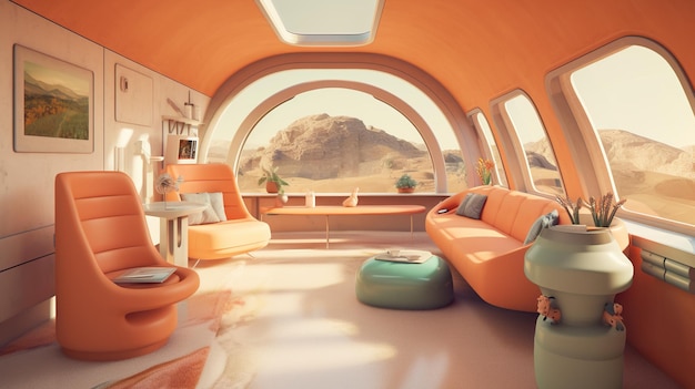 Casa in pod retro futuristica di metà secolo verde e arancione ai immagine generativa