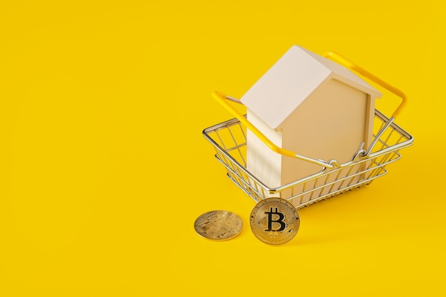 Casa in un carrello della spesa e bitcoin