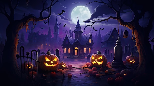 casa infestata casa stregona halloween evento sfondo carta da parati design con zucche spaventose