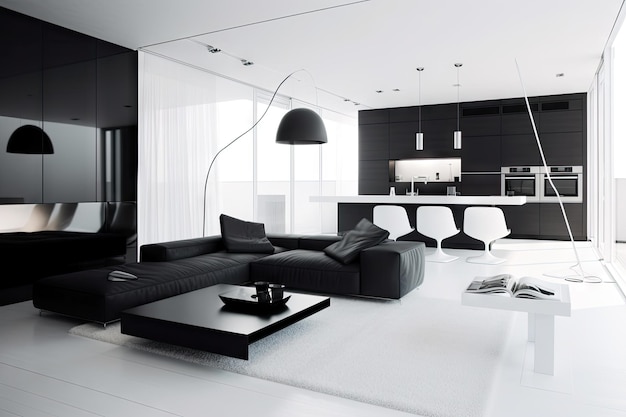 Casa minimalista con mobili moderni ed eleganti e decorazioni minimaliste create con l'intelligenza artificiale generativa