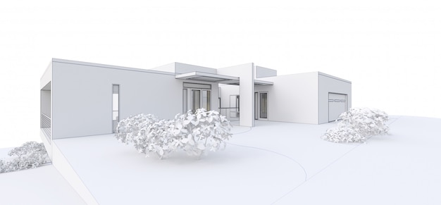 Casa moderna 3d su bianco