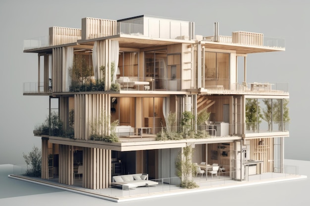 Casa moderna con balconi e piante