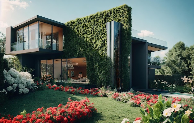 casa moderna con giardino nel parco palme estive con bella vista