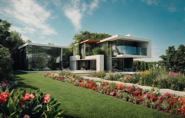 casa moderna con giardino nel parco palme estive con bella vista