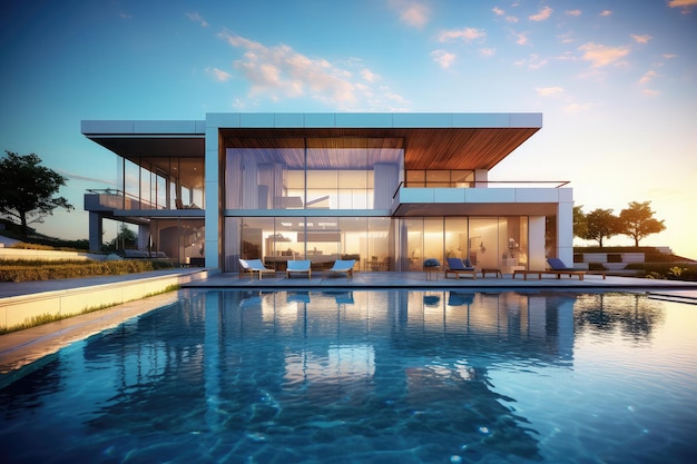 Casa moderna con piscina Hitech villa di lusso immobiliare casa proprietà giardino esotico