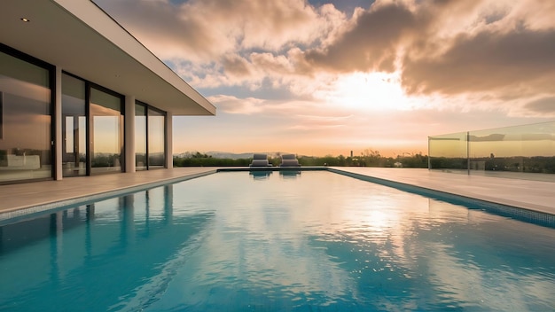 Casa moderna con piscina isolata sullo sfondo