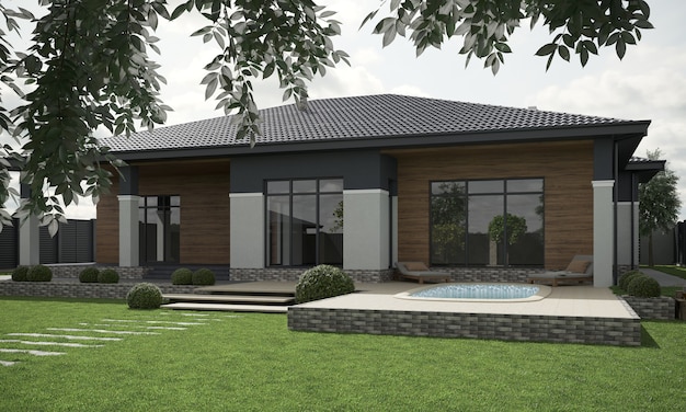 casa moderna cottage vista esterna illustrazione 3d 3D render