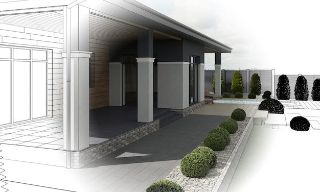 casa moderna cottage vista esterna illustrazione 3d 3D render