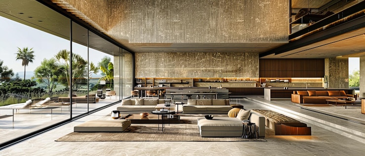 Foto casa moderna di lusso con interni eleganti, mobili eleganti e spazi abitativi confortevoli, design minimalista