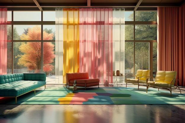 Casa moderna progettata con mobili colorati generati da AI