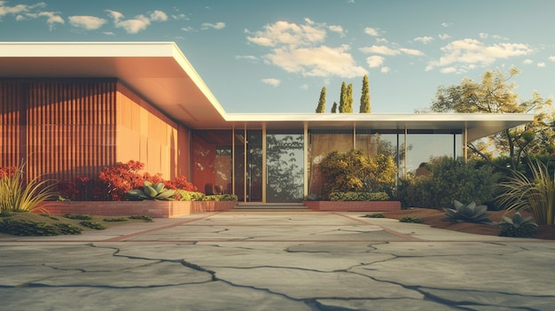 Casa moderna retro di metà secolo Esterno D Render